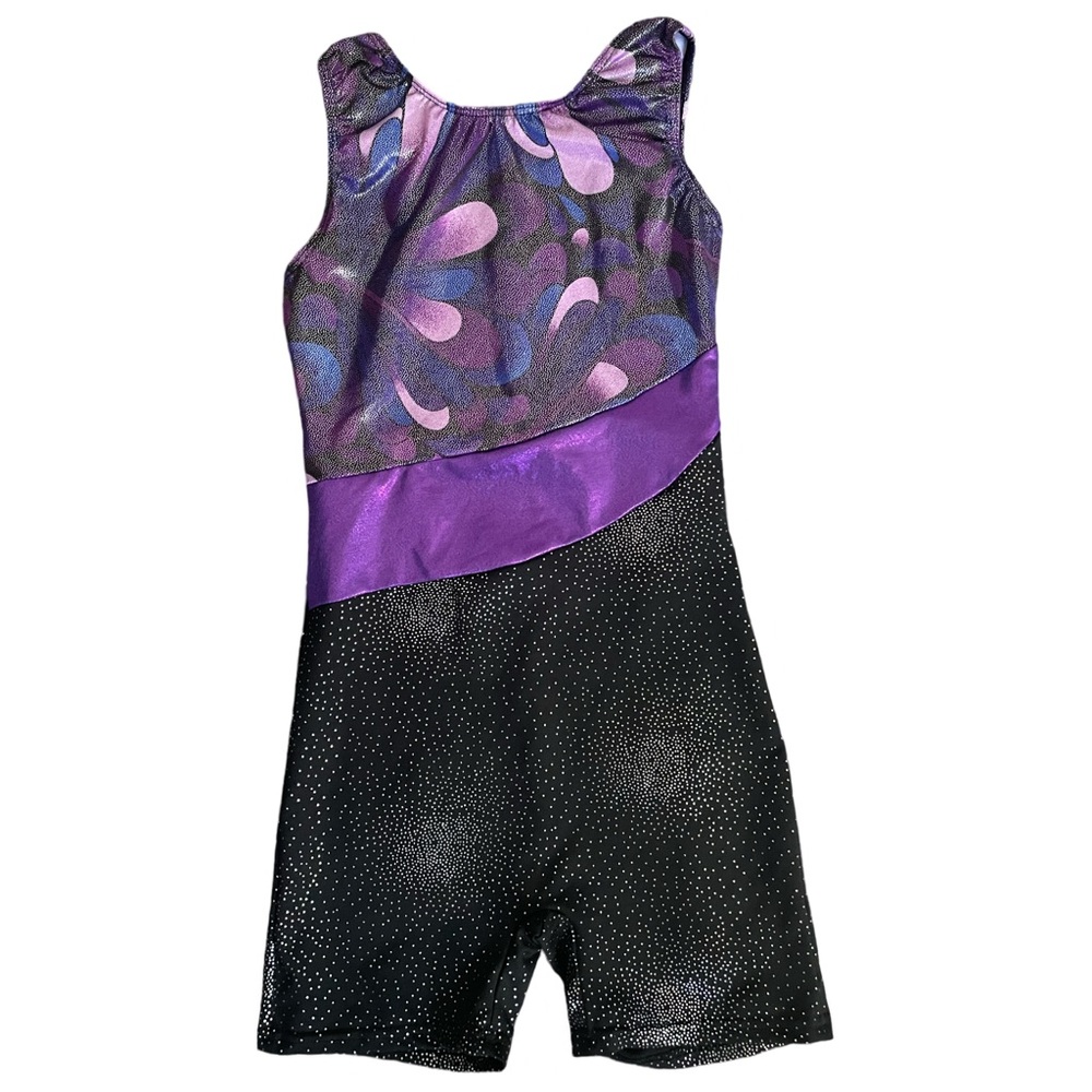 EUC Girls' Purple and Black Gymnastics Leotard (Size 9/10)